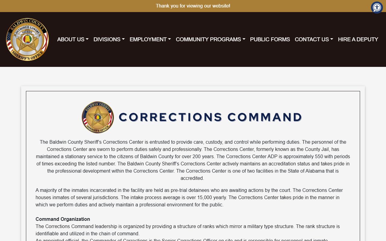 Baldwin County Sheriff's Corrections Center inmate population overview